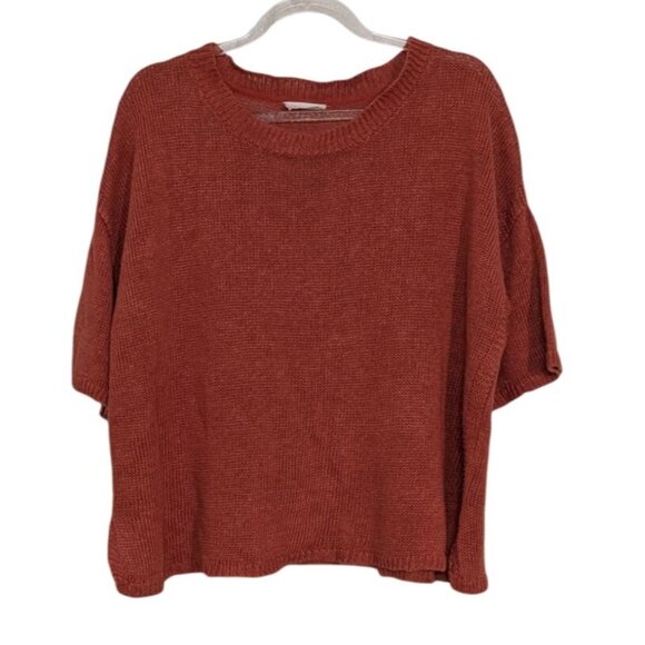 Poetry Délavé Linen Short Sleeve Sweater Womens Size 8 Orange Knit Pullover - Picture 1 of 10